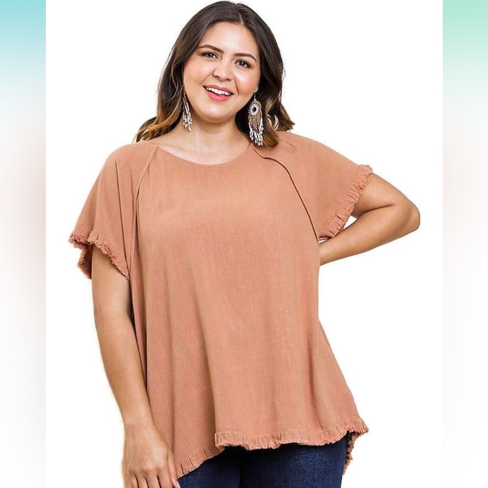 Umgee Pintuck Fringed Top in Canyon Clay